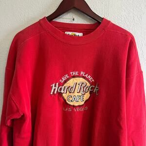 Vintage 90s Hard Rock Cafe Sweatshirt Mens XL Red Las‎ Vegas Y2K Distress